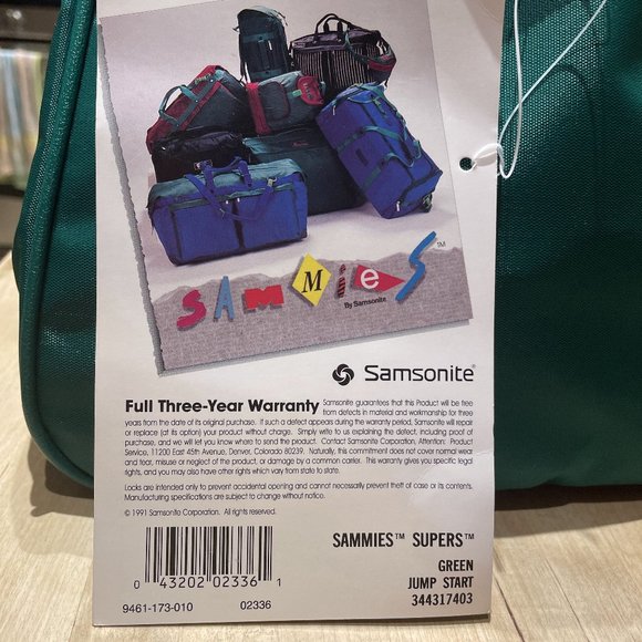 Vintage Sammies by Samsonite Duffel Bag in Green NEW with Tags - Picture 6 of 12